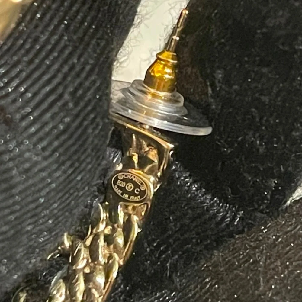 CHANEL Gold and Black Crystal CC Hoop Earrings